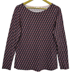 Boden Womens Blouse Sz 10 Red Blue Birds Allover Novelty Modal Blend Long Sleeve